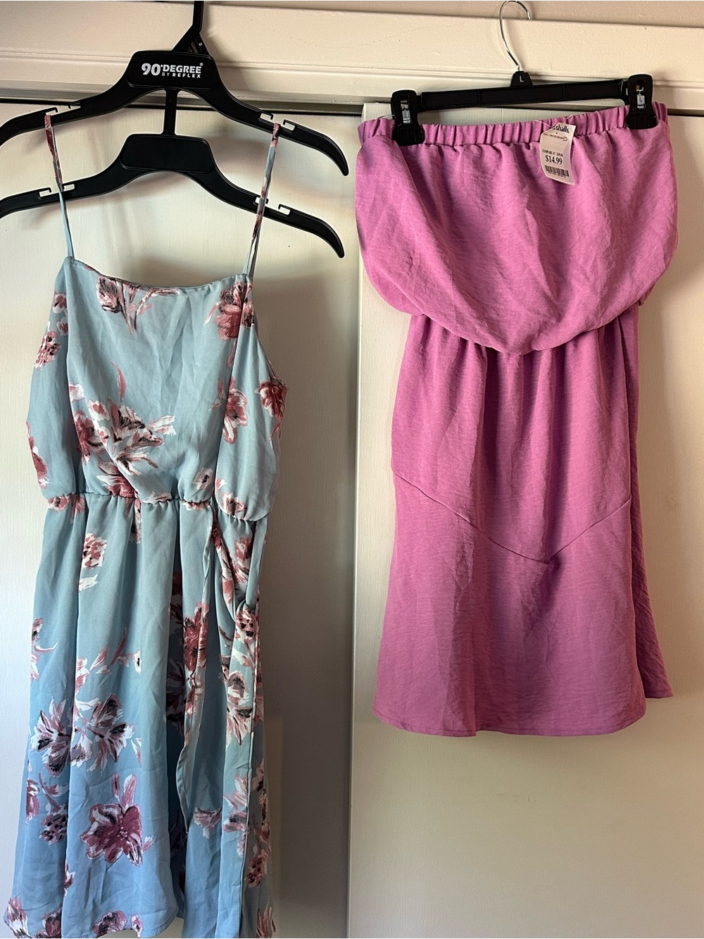 Floral Light Blue Spaghetti Strap Dress & Pink Strapless Dress